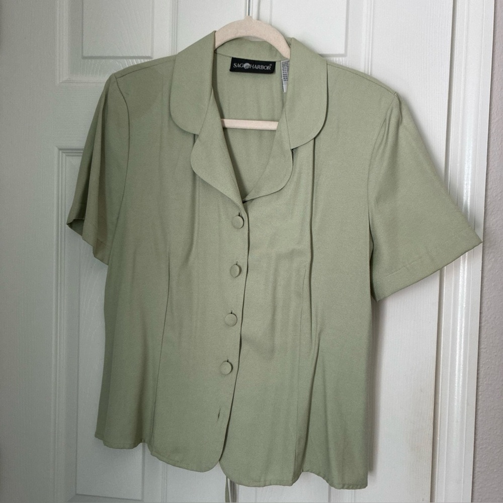 Sag Harbor Women's Green Button-Up short sleeve tie back jacket